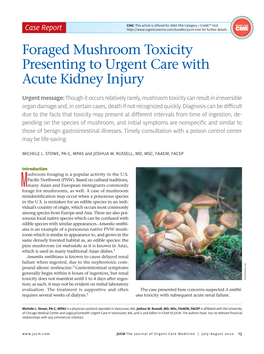 Foraged Mushroom Toxicity Presenting to Urgent Care with Acute Kidney Injury