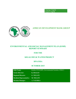 Report Summary for the Kigali Bulk Water Project Rwanda 0Ctober 2015