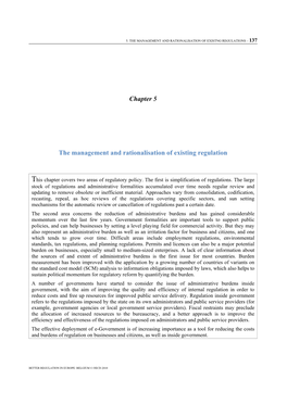 Chapter 5 the Management and Rationalisation of Existing Regulation