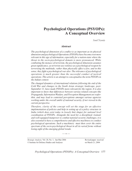 Psychological Operations (Psyops): a Conceptual Overview