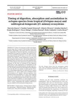 Timing of Digestion, Absorption and Assimilation in Octopus Species from Tropical (Octopus Maya) and Subtropical-Temperate (O