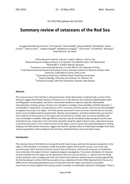 Summary Review of Cetaceans of the Red Sea