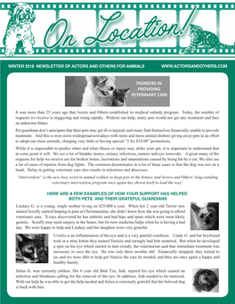 Winter 2018 Newsletter of Actors and Others for Animals