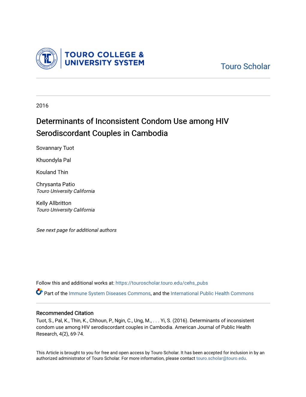 Determinants of Inconsistent Condom Use Among HIV Serodiscordant Couples in Cambodia