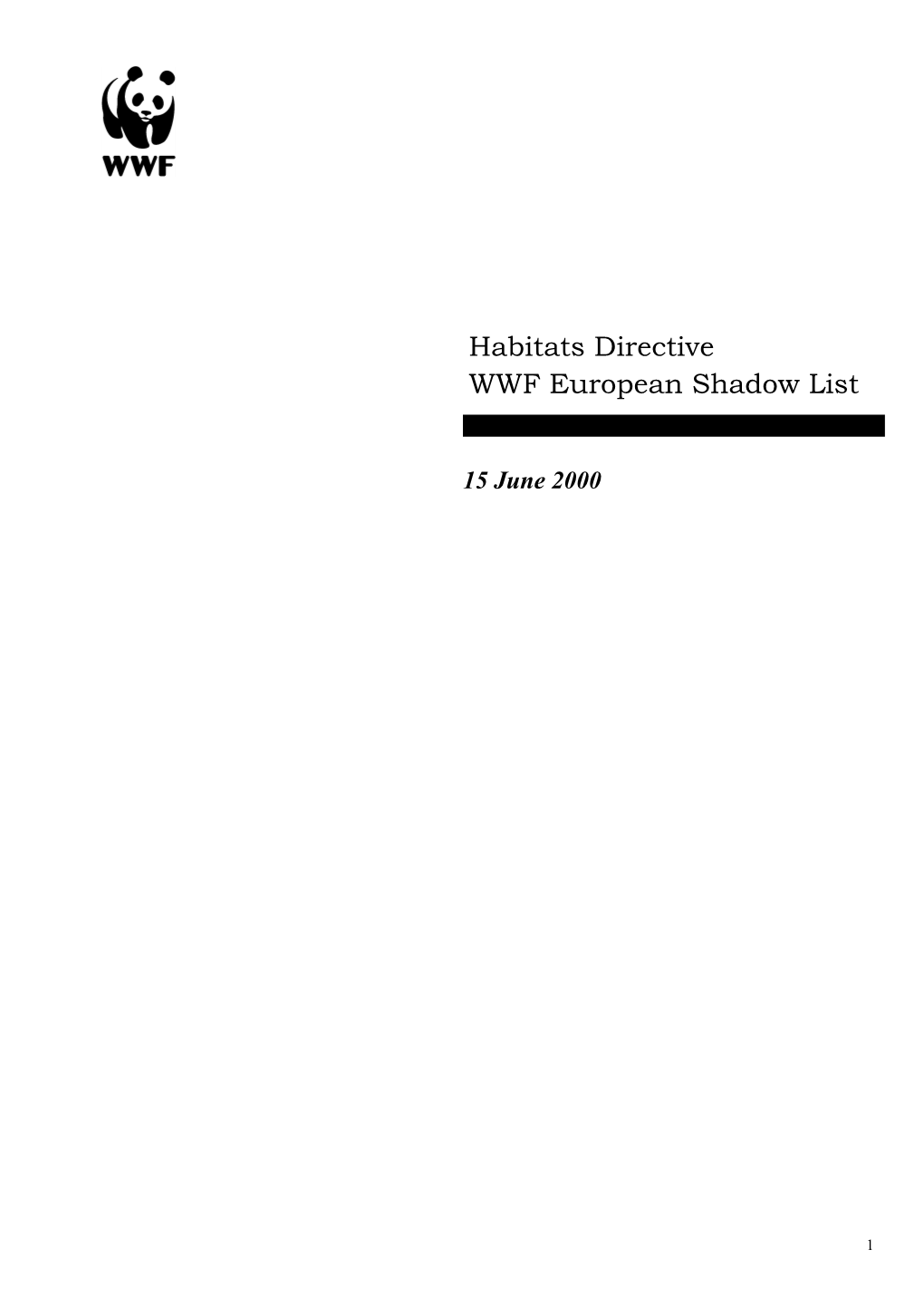 Habitats Directive WWF European Shadow List