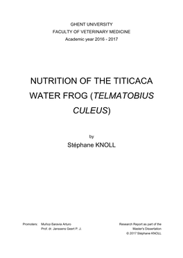 Nutrition of the Titicaca Water Frog (Telmatobius Culeus)