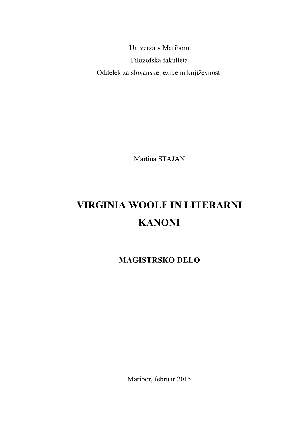 Virginia Woolf in Literarni Kanoni