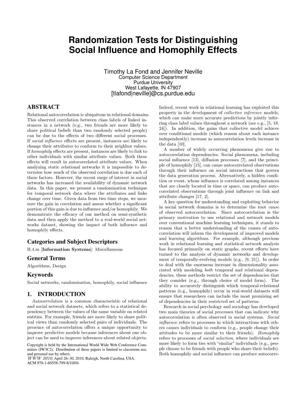 Randomization Tests for Distinguishing Social Influence And