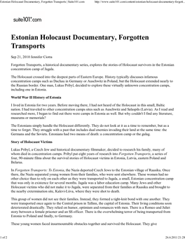 Estonian Holocaust Documentary, Forgotten Transports | Suite101.Com