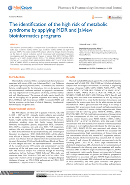 The Identification of the High Risk of Metabolic Syndrome by Applying MDR and Jalview Bioinformatics Programs