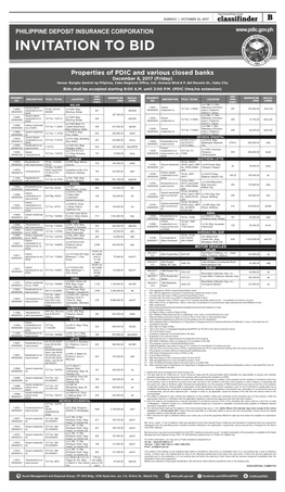 INVITATION to BID Properties of PDIC and Various Closed Banks