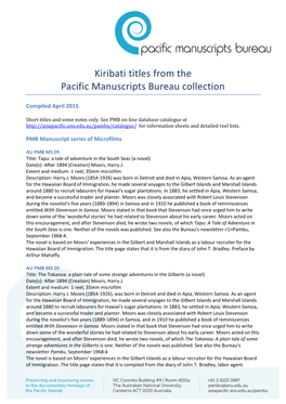 Kiribati Titles from the Pacific Manuscripts Bureau Collection