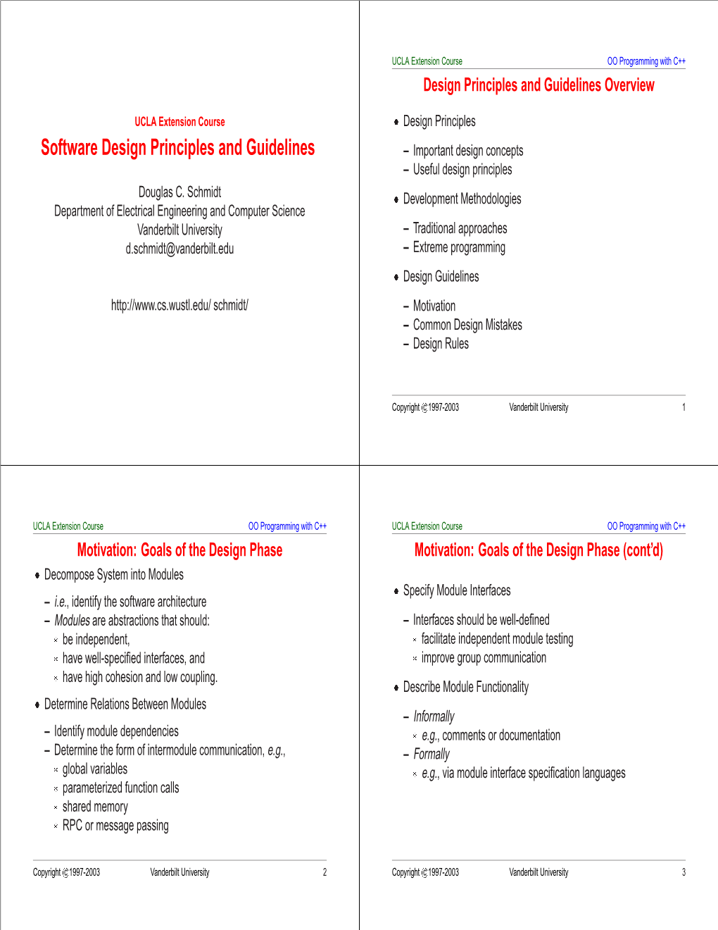 Software Design Principles and Guidelines – Important Design Concepts – Useful Design Principles Douglas C