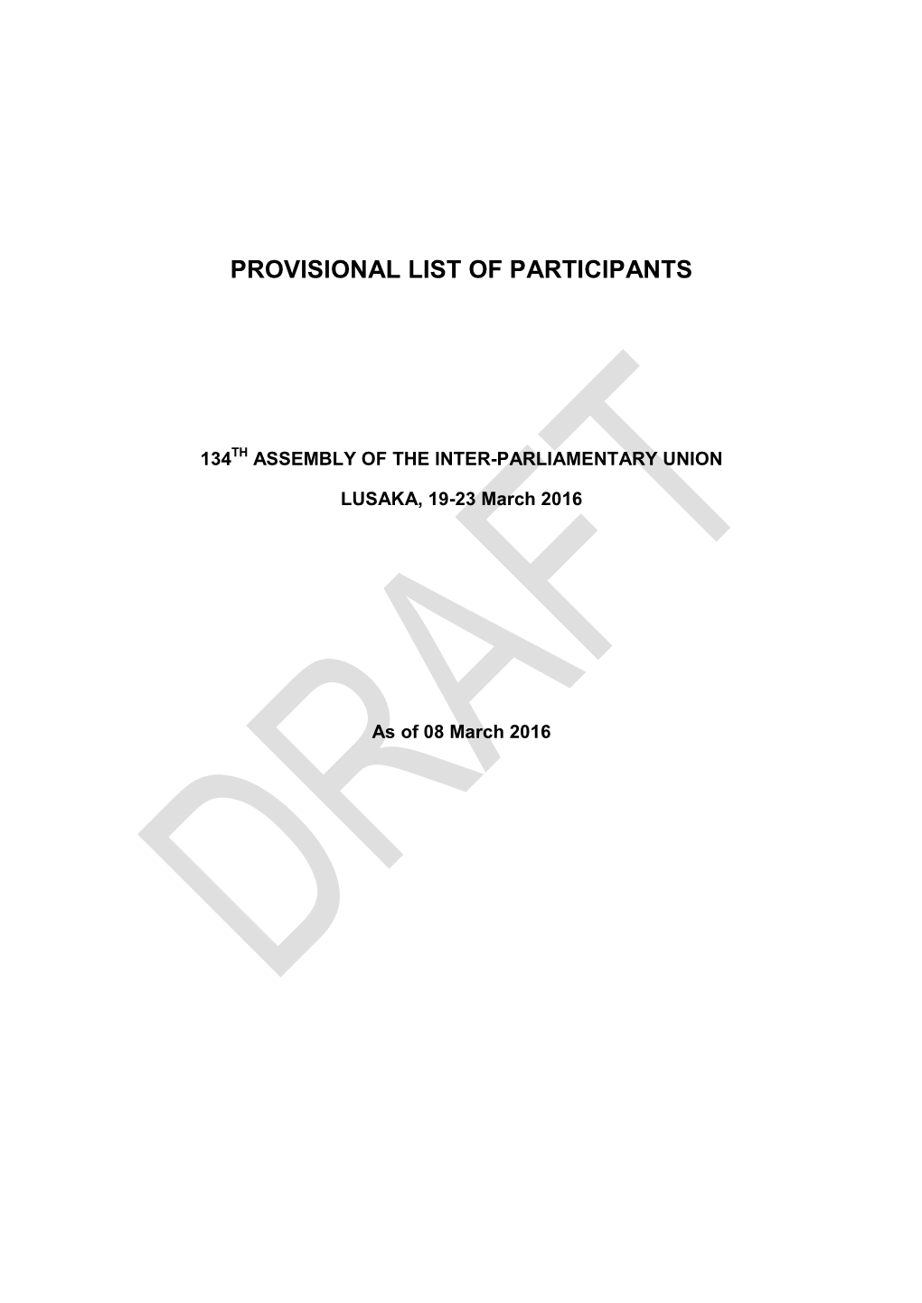 Provisional List of Participants