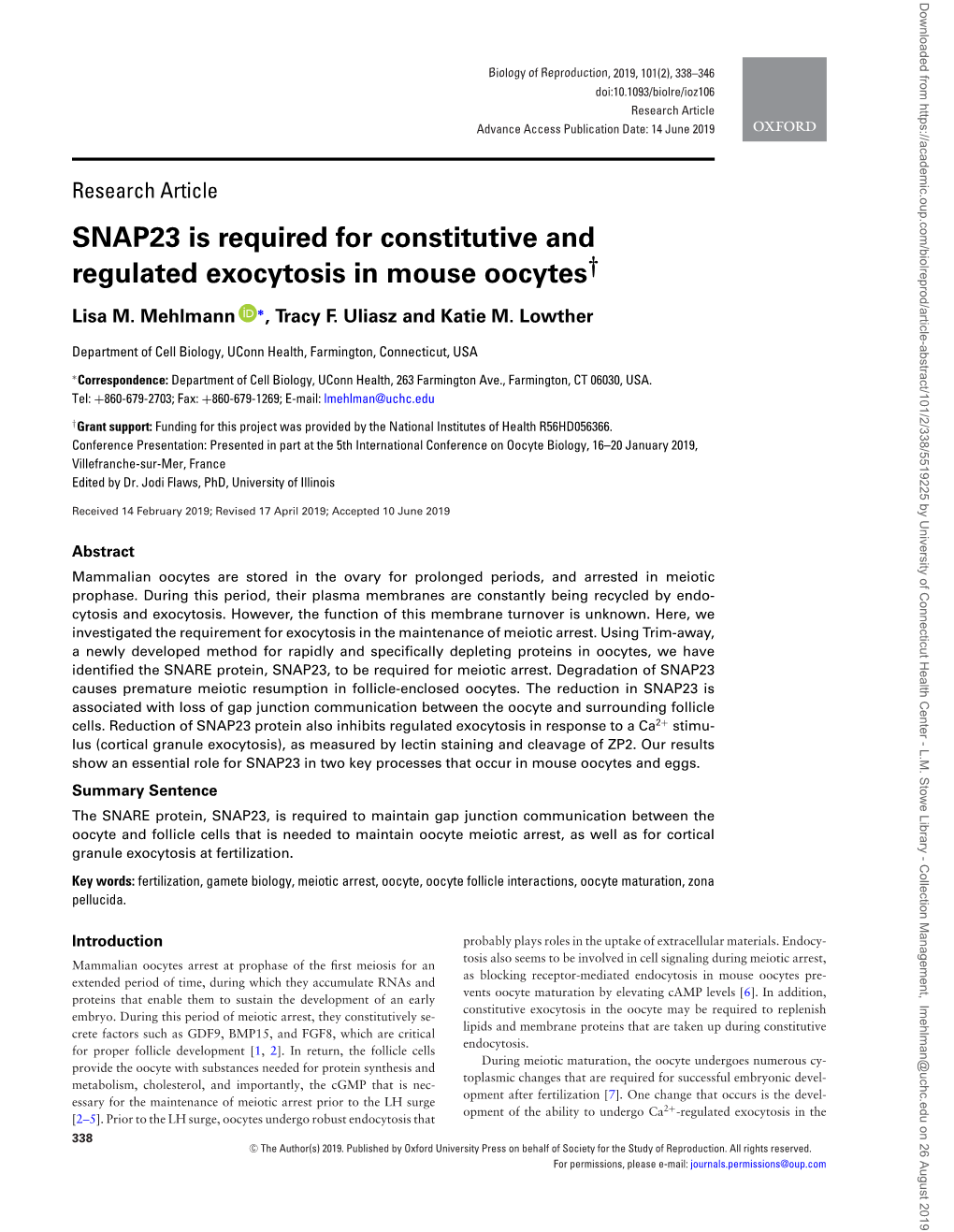 SNAP23 Is Required for Constitutive and Regulated Exocytosis in Mouse Oocytes†