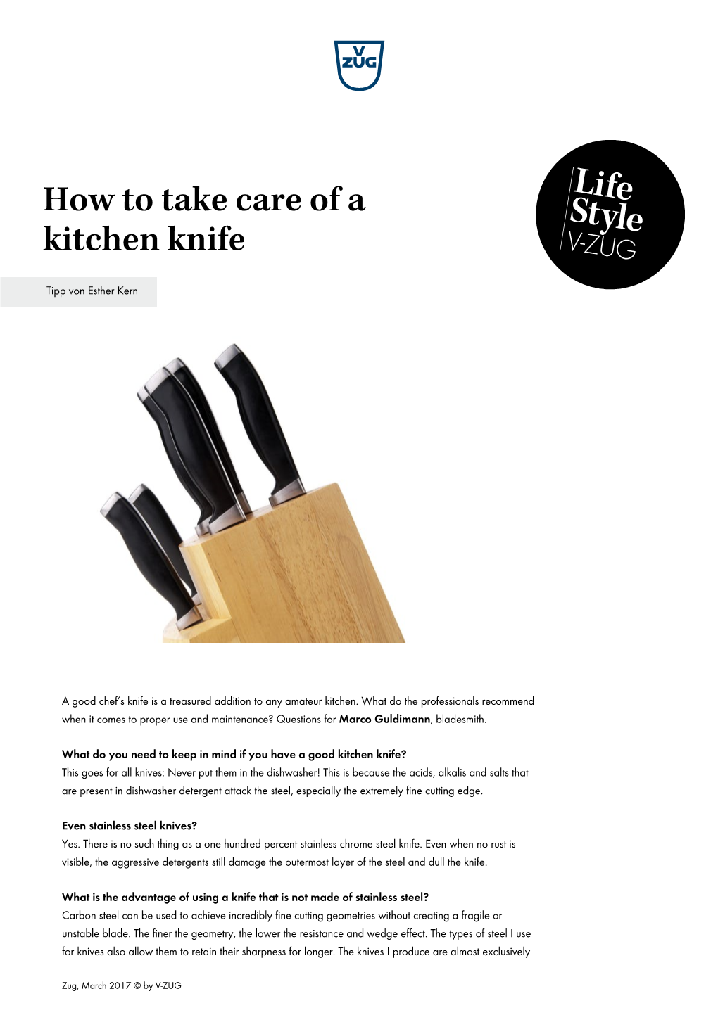 How to Take Care of a Kitchen Knife