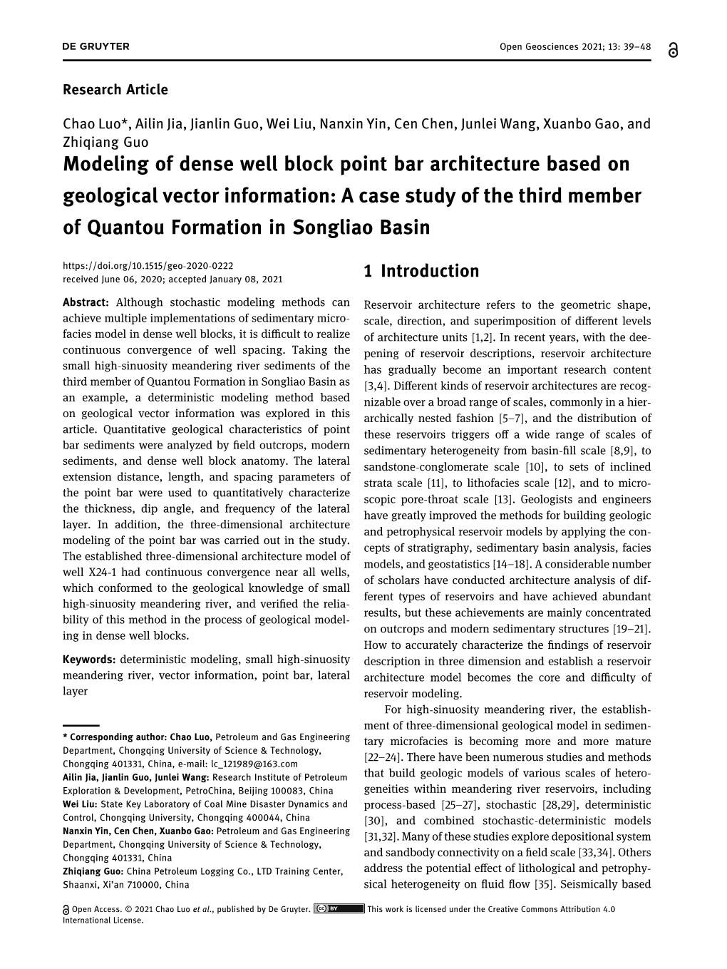 Modeling of Dense Well Block Point Bar Architecture Based on Geological
