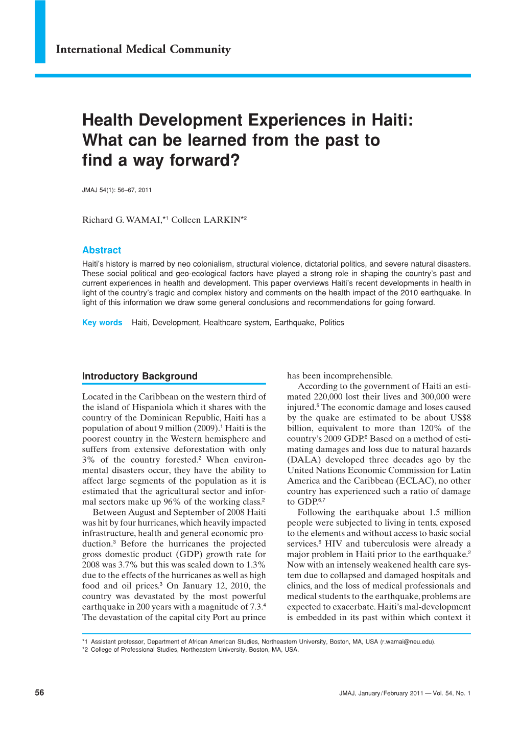 Health Development Experiences in Haiti: What Can Be Learned from the Past to Find a Way Forward?