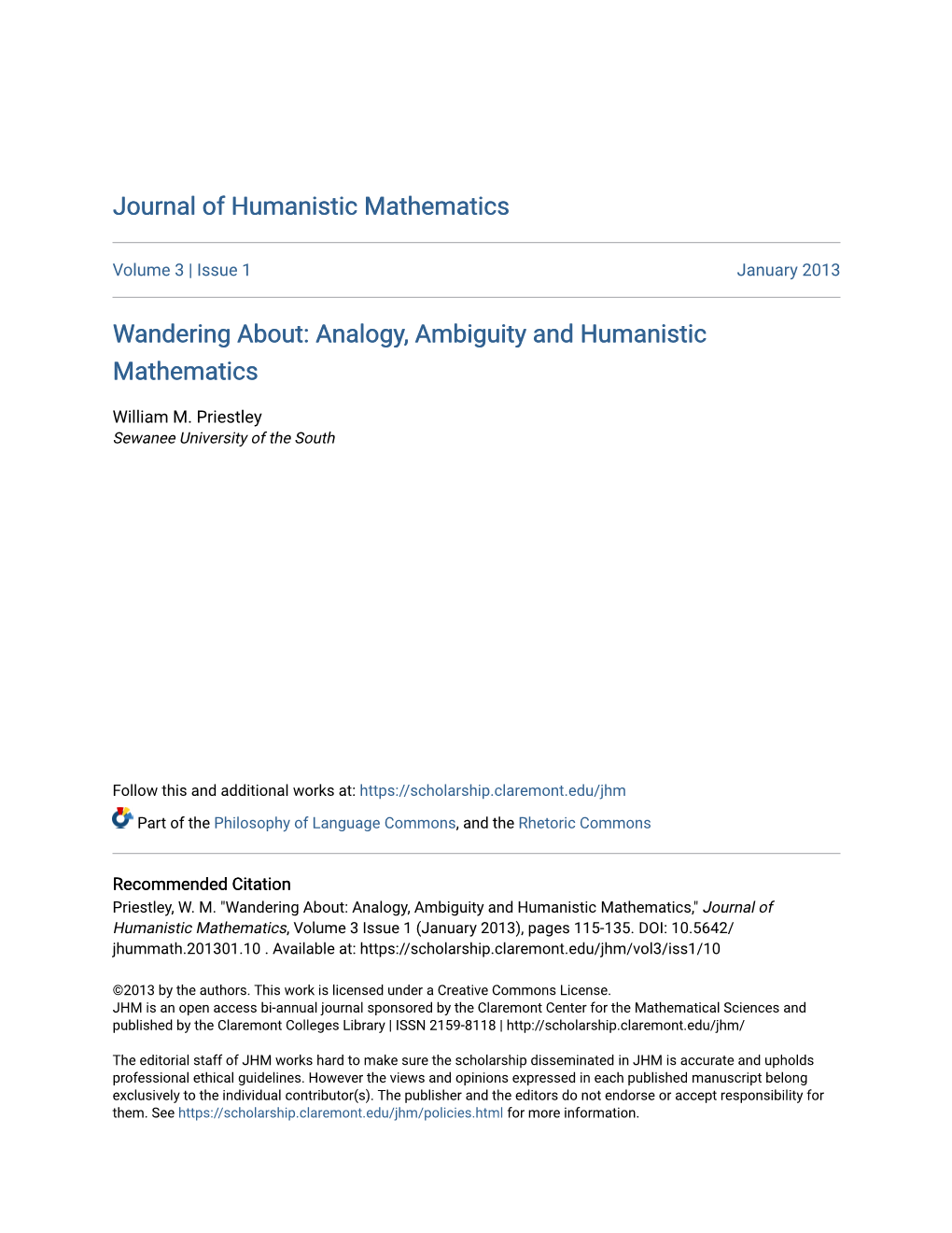 Wandering About: Analogy, Ambiguity and Humanistic Mathematics