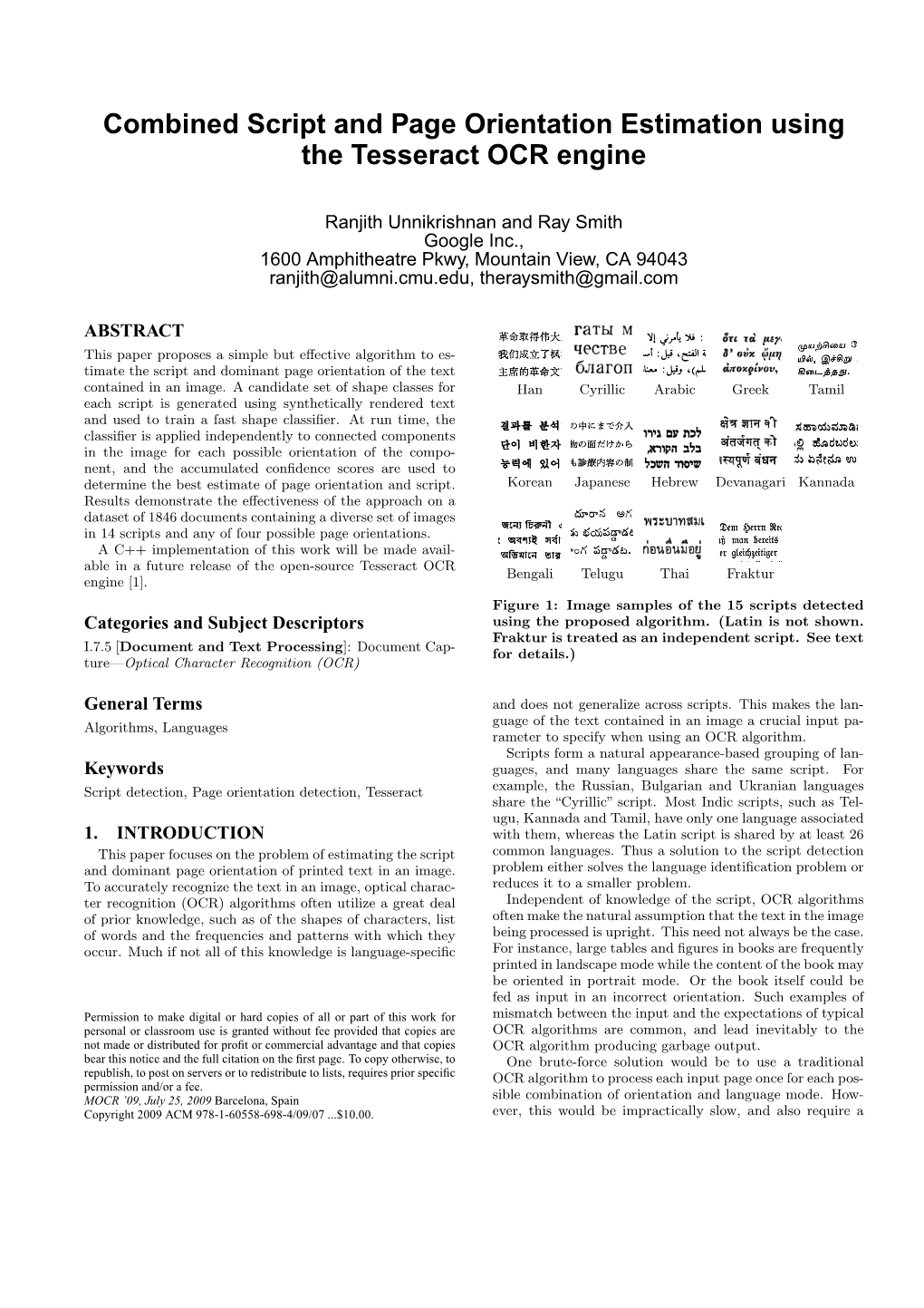 Combined Script and Page Orientation Estimation Using the Tesseract OCR Engine