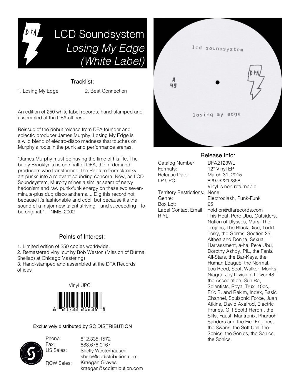 LCD Soundsystem Losing My Edge (White Label)