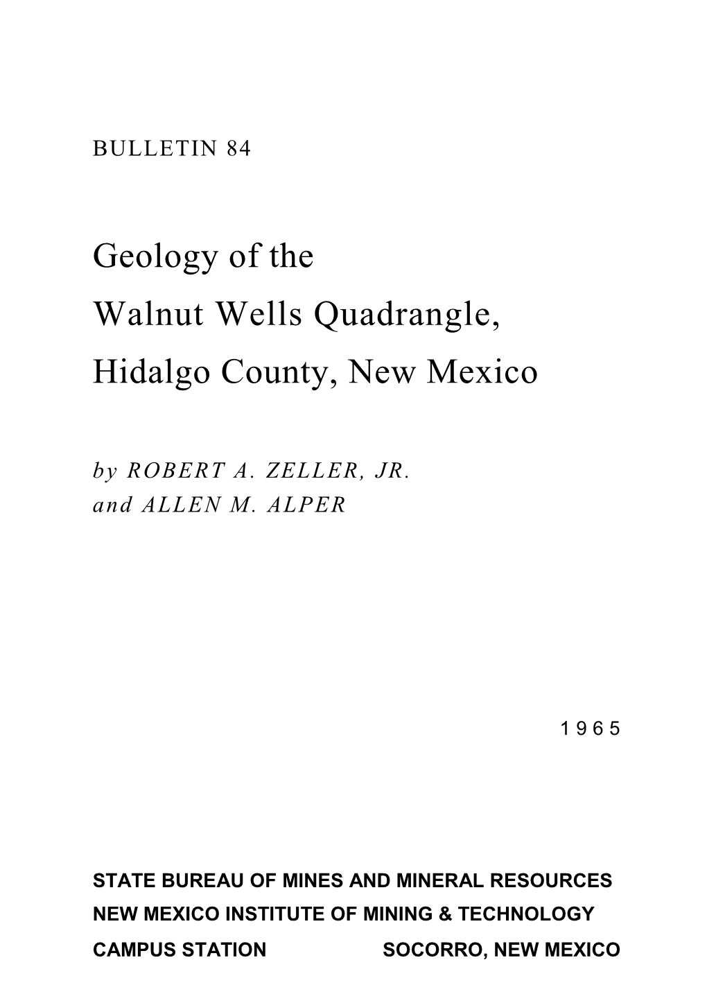 Geology of the Walnut Wells Quadrangle, Hidalgo County, New Mexico by ROBERT A