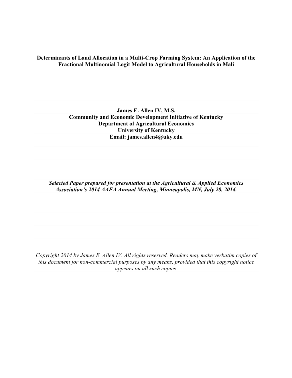 Determinants of Land Allocation in a Multi-Crop Farming System: an Application of the Fractional Multinomial Logit Model to Agricultural Households in Mali