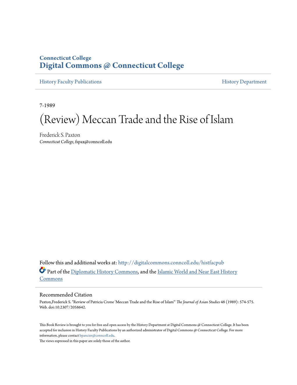 Meccan Trade and the Rise of Islam Frederick S