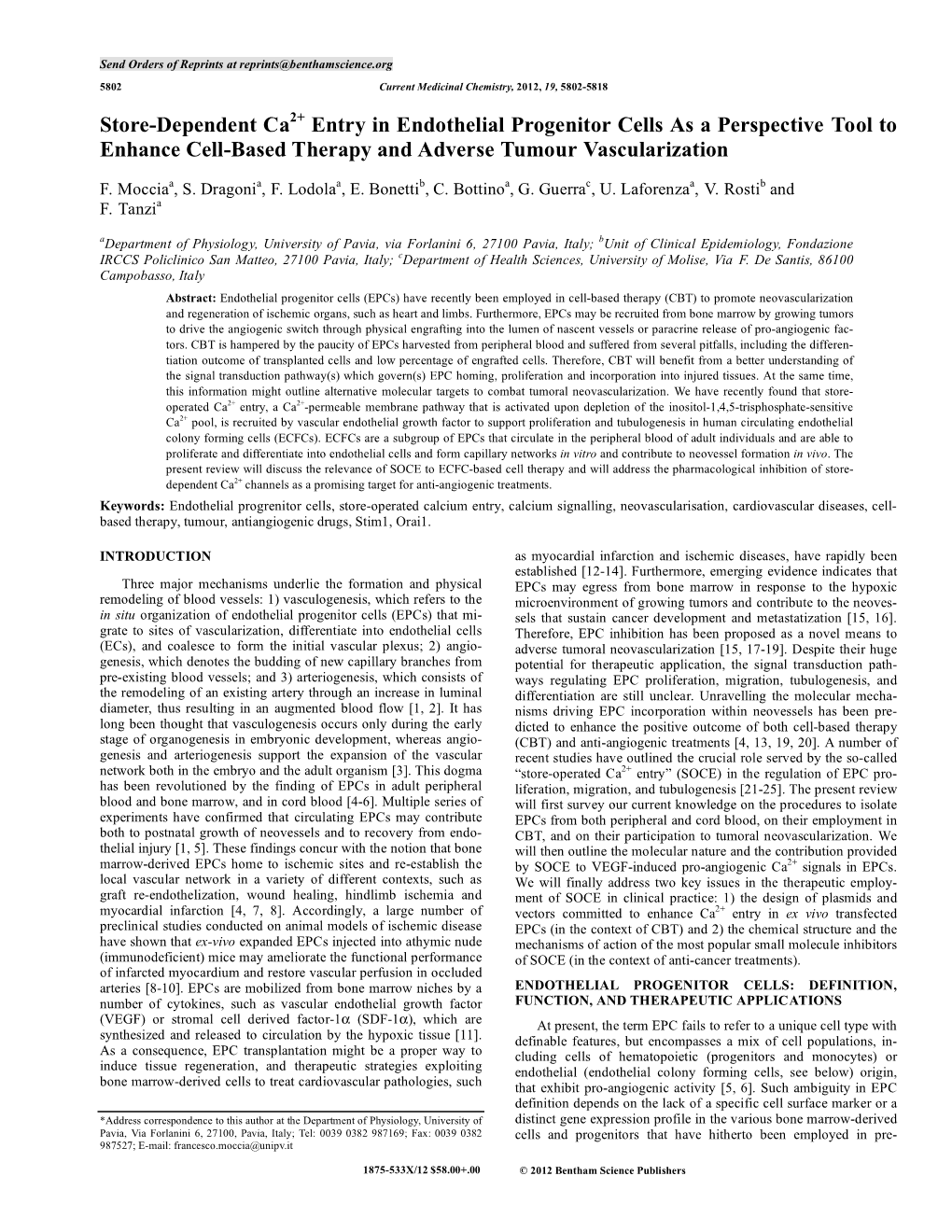 Store-Dependent Ca Entry in Endothelial Progenitor Cells As A