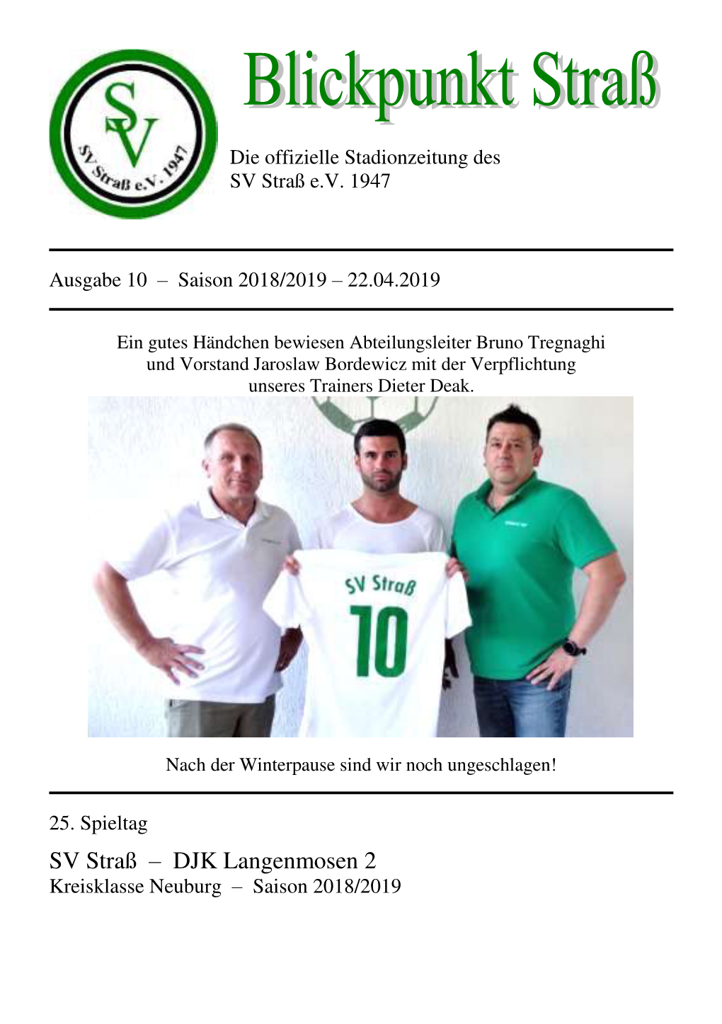 SV Straß – DJK Langenmosen 2 Kreisklasse Neuburg – Saison 2018/2019