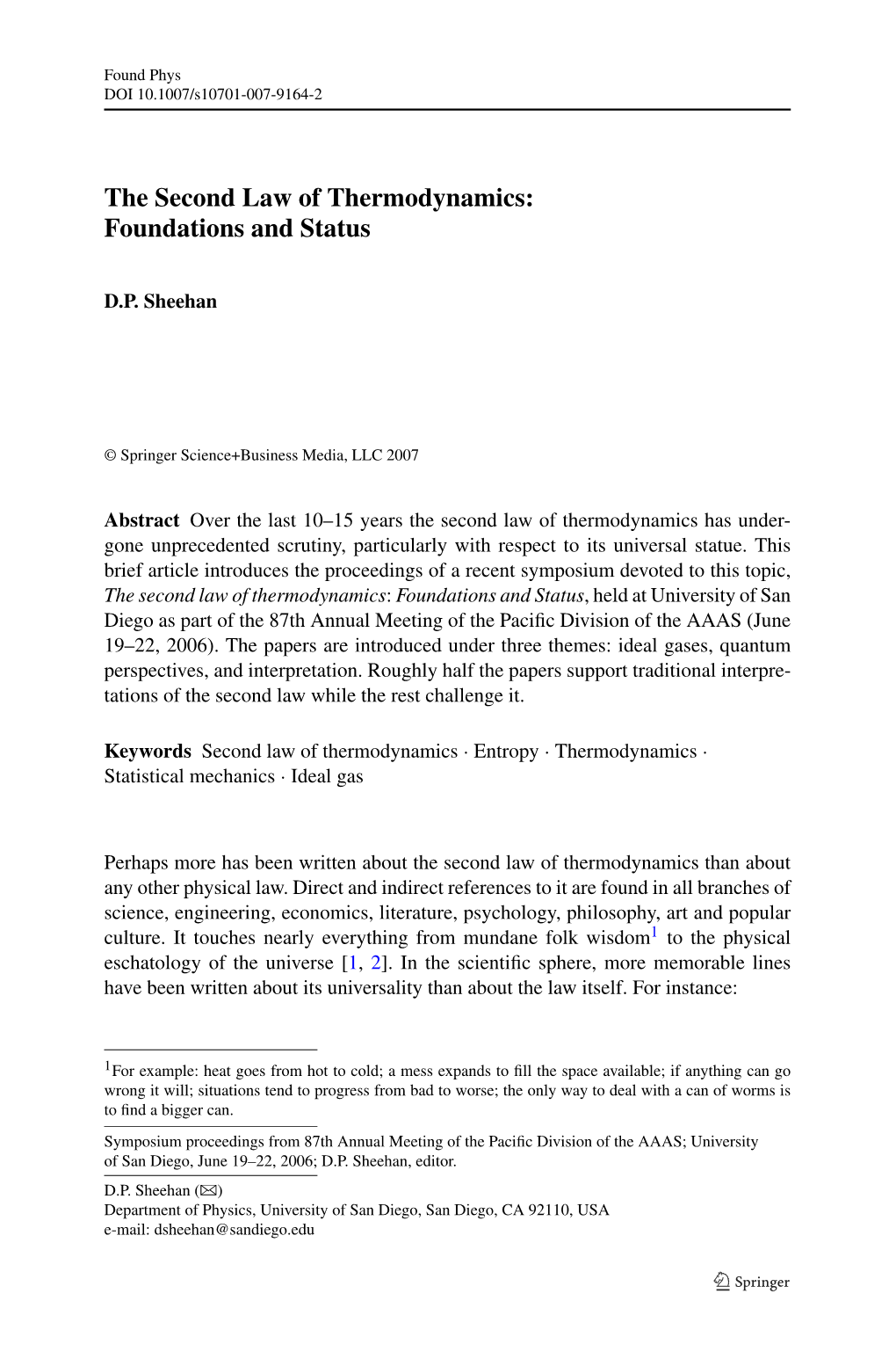 The Second Law of Thermodynamics: Foundations and Status