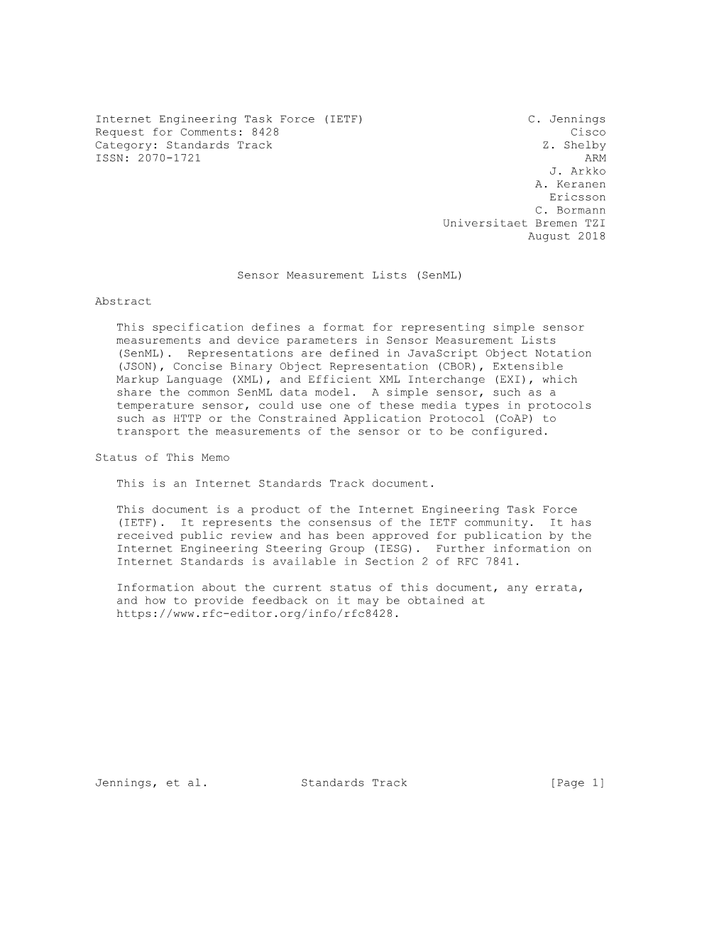 Internet Engineering Task Force (IETF) C. Jennings Request for Comments: 8428 Cisco Category: Standards Track Z