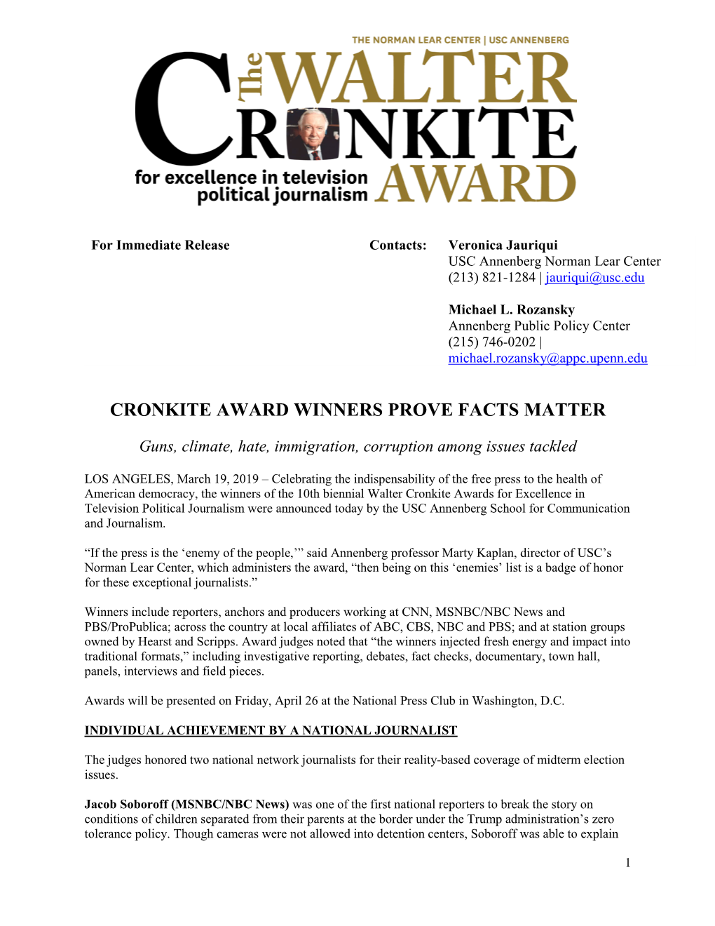 Cronkite Award Winners Prove Facts Matter