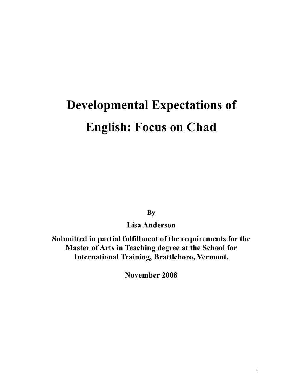 Developmental Expectations of English: Focus on Chad