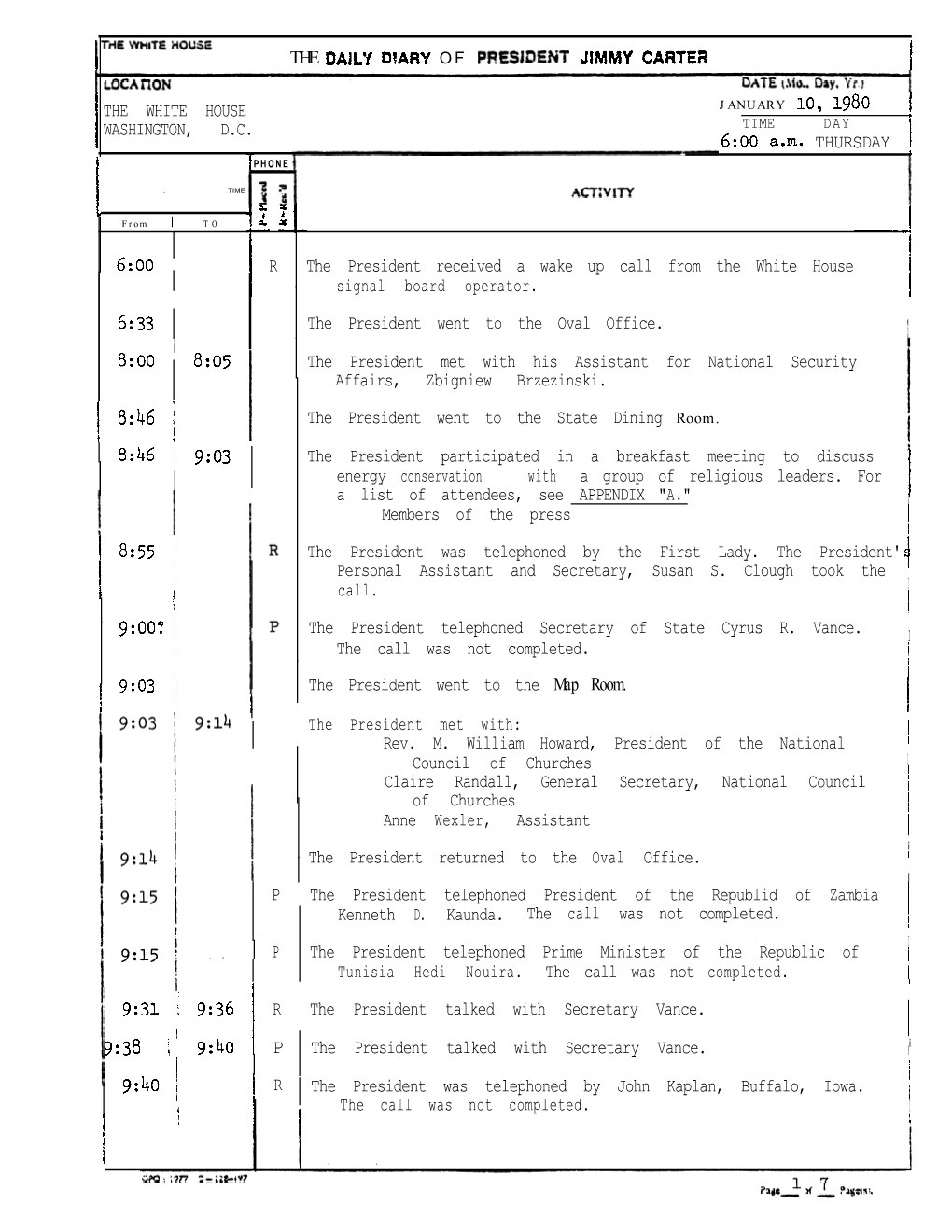 JANUARY 10, 1980 the WHITE HOUSE Ab WASHINGTON, D.C