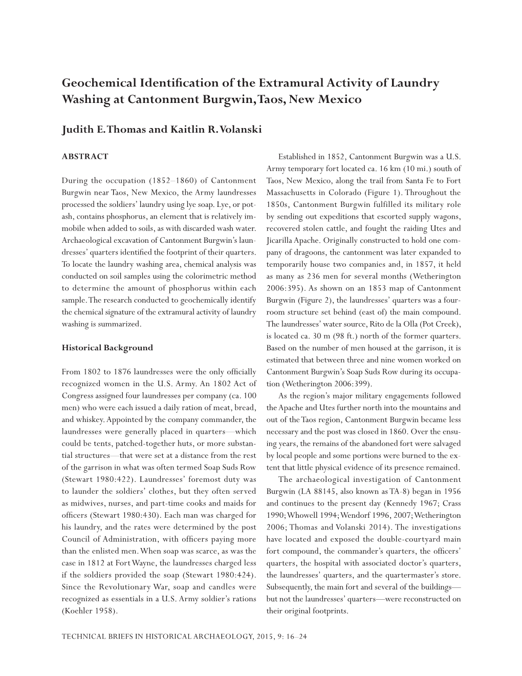 Geochemical Identification of the Extramural Activity of Laundry Washing at Cantonment Burgwin, Taos, New Mexico