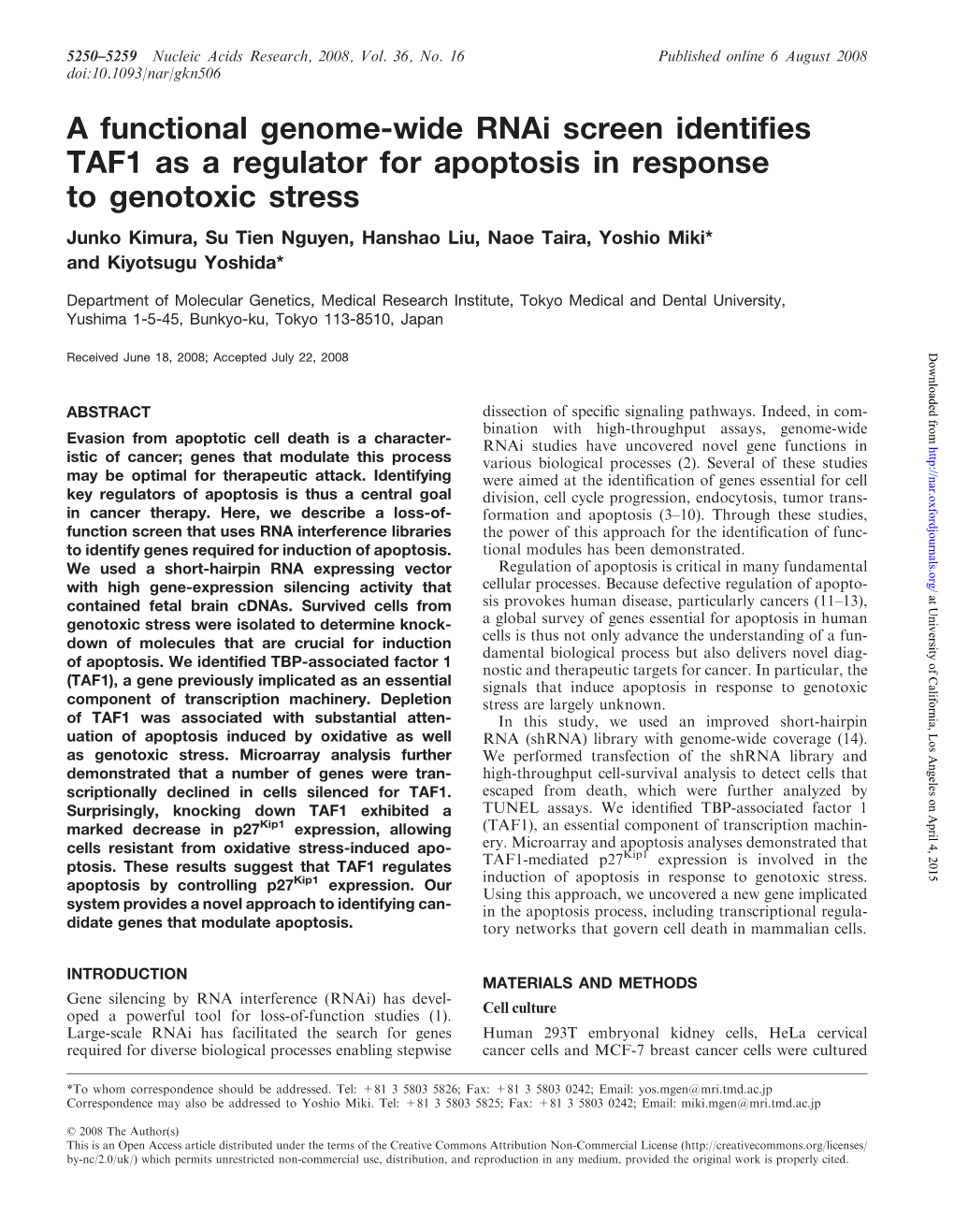 A Functional Genome-Wide Rnai Screen Identifies TAF1 As A