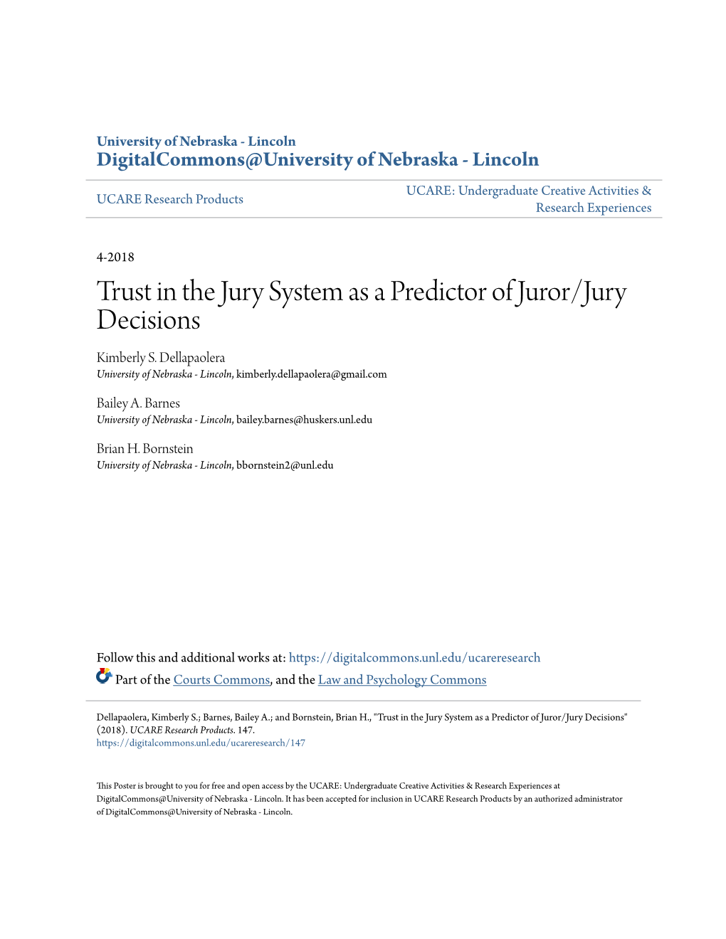 Trust in the Jury System As a Predictor of Juror/Jury Decisions Kimberly S