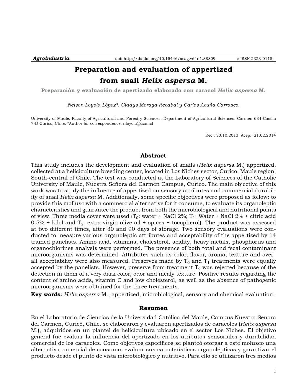 Preparation and Evaluation of Appertized from Snail Helix Aspersa M