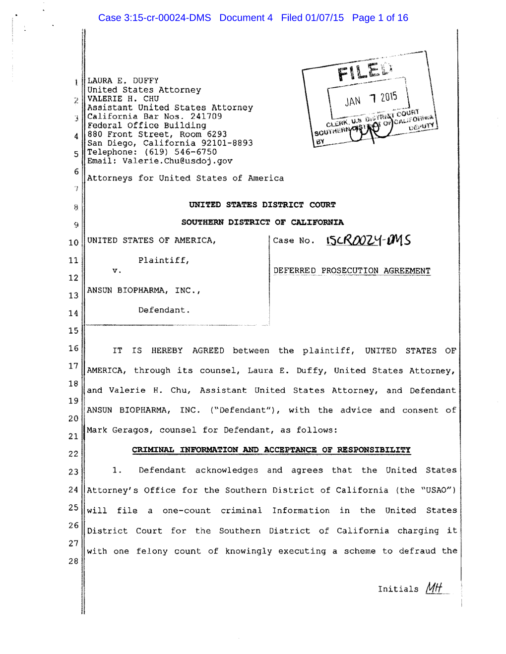 ANSUN BIOPHARMA, INC., 13 14 Defendant