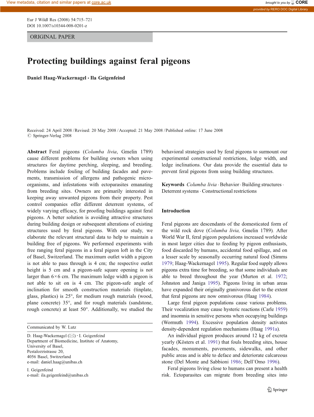 Protecting Buildings Against Feral Pigeons