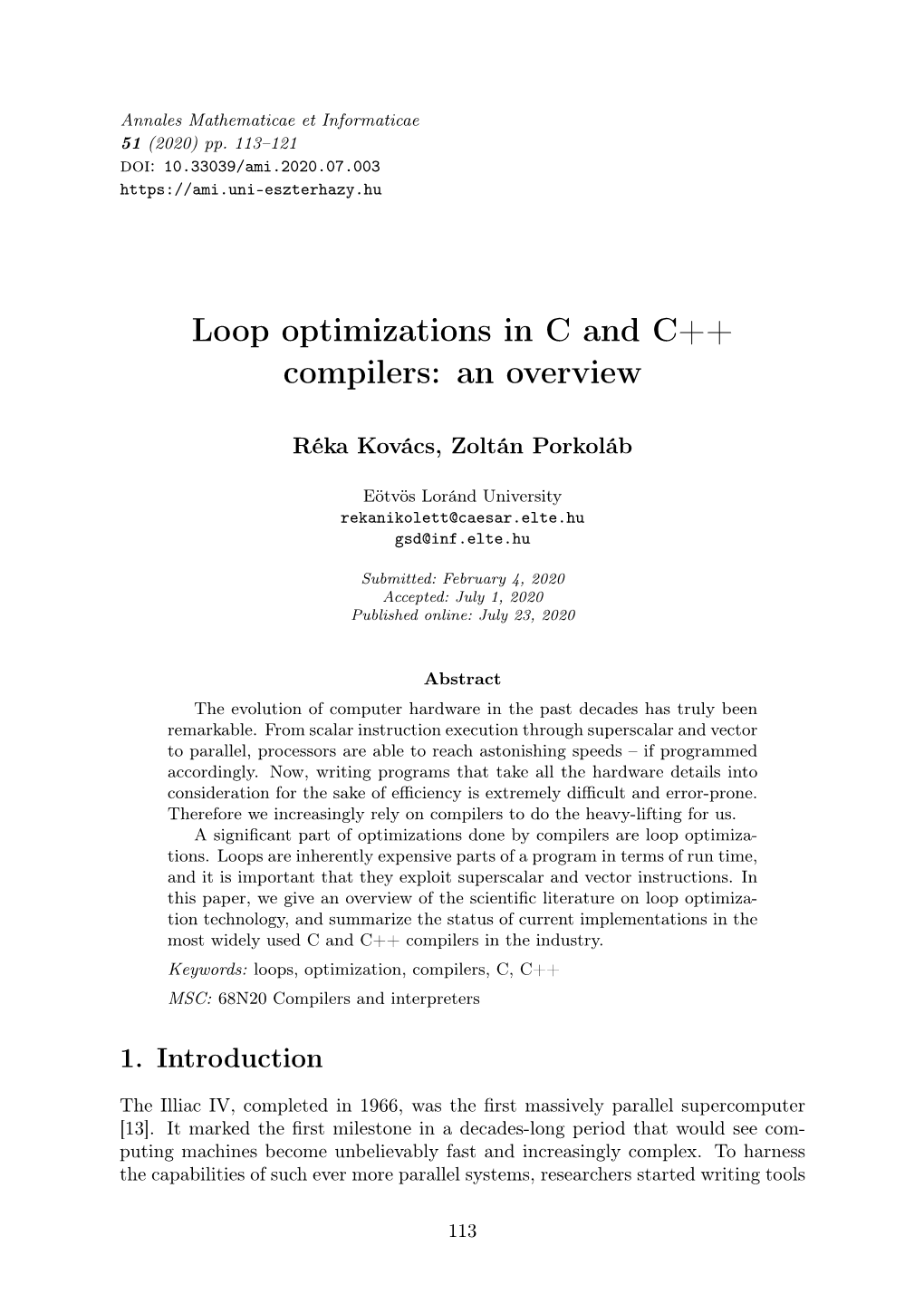 Loop Optimizations in C and C++ Compilers: an Overview