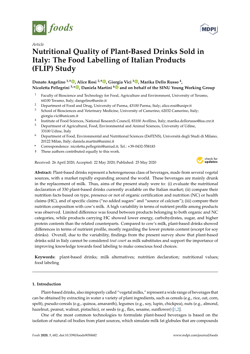 Nutritional Quality of Plant-Based Drinks Sold in Italy: the Food Labelling of Italian Products (FLIP) Study