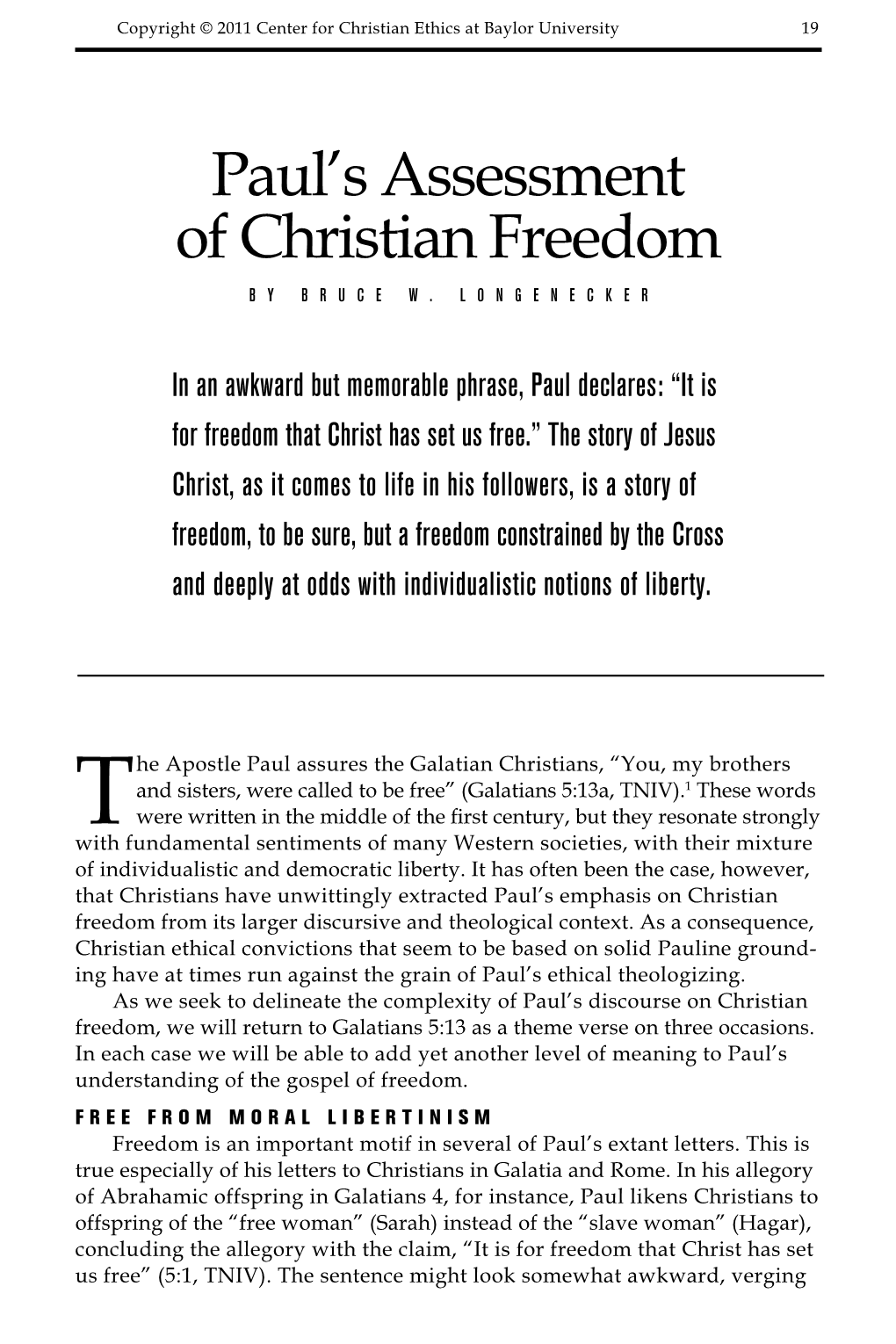 Paul's Assessment of Christian Freedom