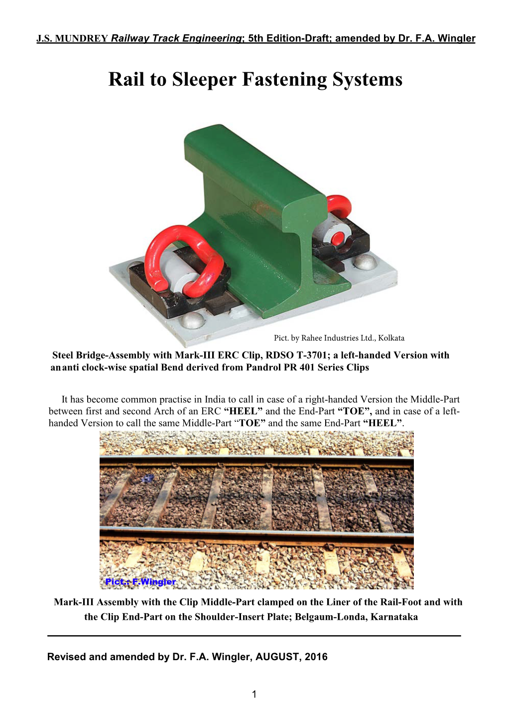 Rail to Sleeper Fastening Systems