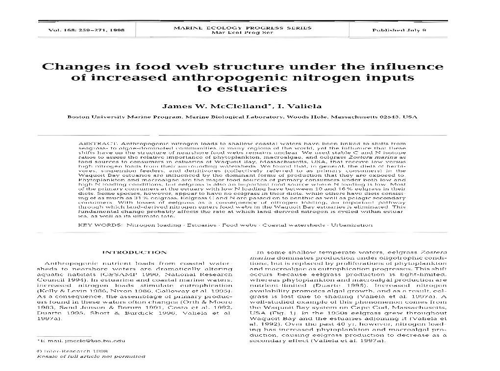 Changes in Food Web Structure Under the Influence of Increased Anthropogenic Nitrogen Inputs to Estuaries