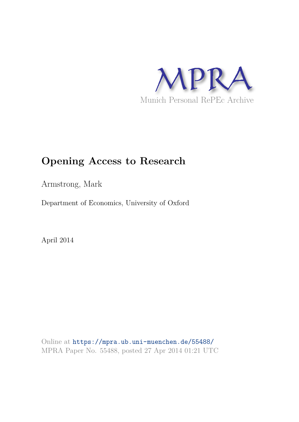 Opening Access to Research