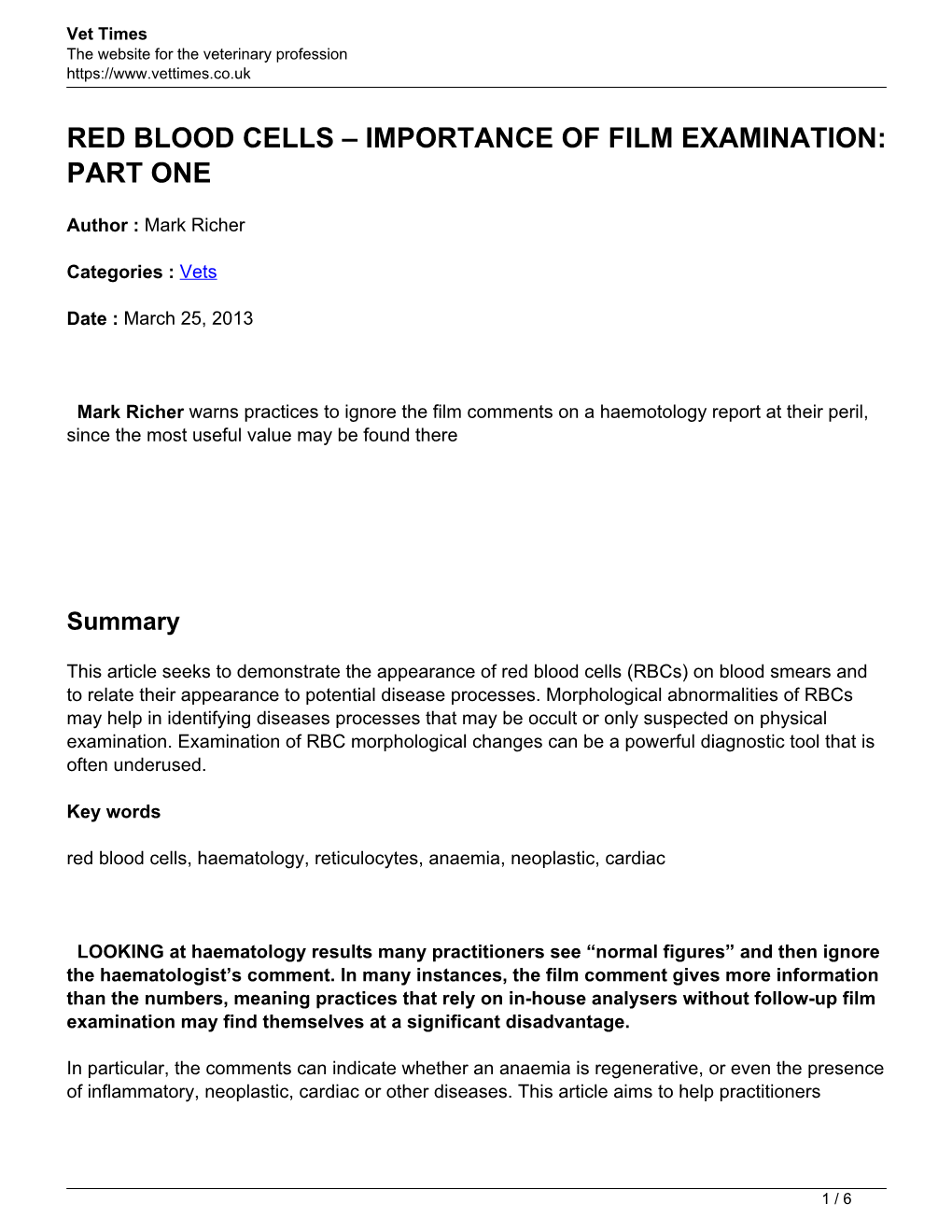 Red Blood Cells – Importance of Film Examination: Part One