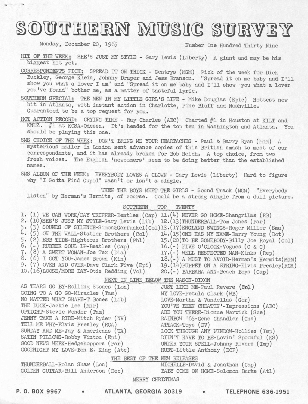 P. 0. Box 9967 Atlanta, Georgia 30319 Telephone 636-1951