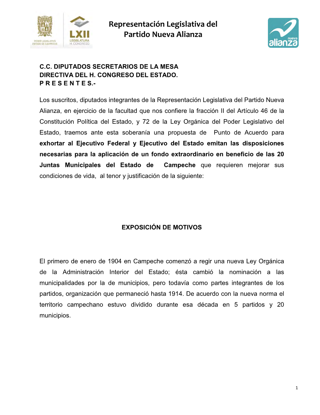 Representación Legislativa Del Partido Nueva Alianza